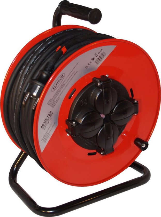 ELITECH KABELTROMMEL 4-VEIS 40M 3X1,5 H07RN-F STÅL TROMMEL