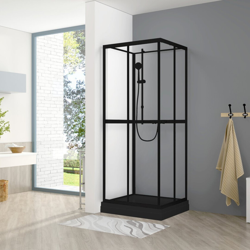 CELESTE SERATA RETT DUSJKABINETT 80X80X205 M/SIKKERHETSFOLIE SORT