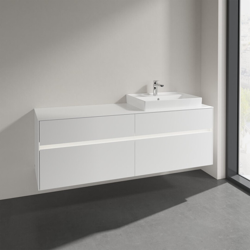 VILLEROY & BOCH COLLARO SERVANTSKAP 160 M/LYS FOR SERVANT HØYRE 60 CM M/4 SKUFFER HVIT MATT