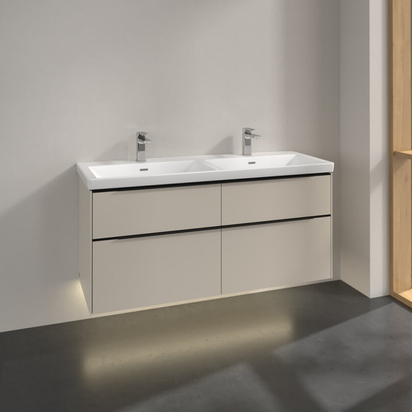 VILLEROY & BOCH SUBWAY 3.0 SERVANTSKAP 127X57 F/DOBBELSERVANT CASHMERE GREY M/LYS HÅNDTAK I VOLCANO BLACK