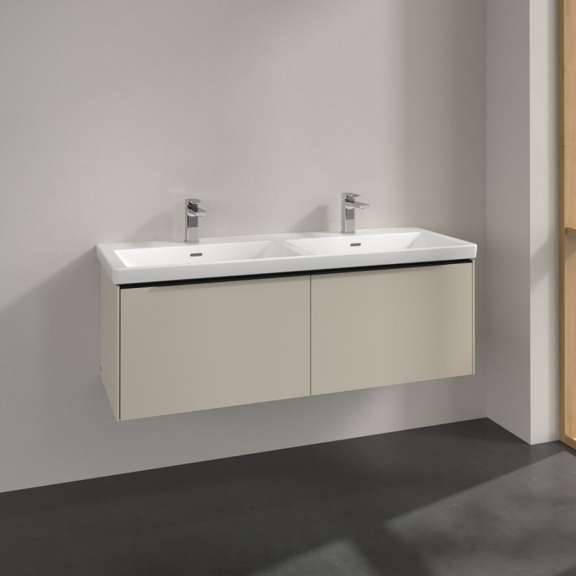 VILLEROY & BOCH SUBWAY 3.0 SERVANTSKAP 127X42 F/DOBBELSERVANT CASHMERE GREY HÅNDTAK I VOLCANO BLACK