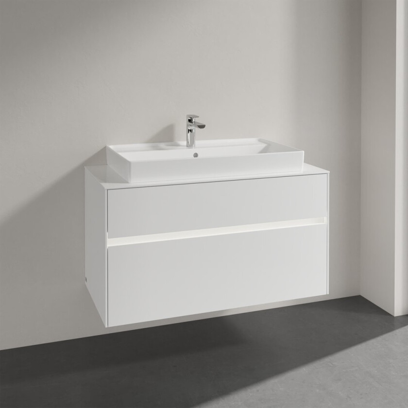 VILLEROY & BOCH COLLARO SERVANTSKAP 100 M/LYS FOR SERVANT MIDT 80 CM M/2 SKUFFER HVIT HØYGLANS