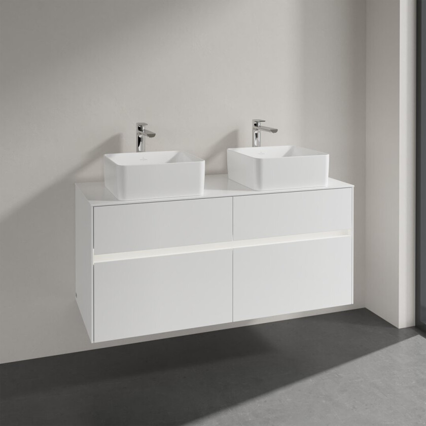 VILLEROY & BOCH COLLARO SERVANTSKAP 120 M/LYS FOR 2 SERVANTER M/4 SKUFFER HVIT HØYGLANS