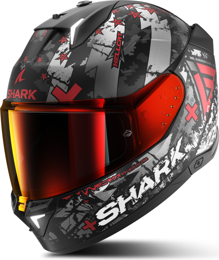 Skwal i3 Hellcat Mat Full Face Helmet Black Chrome-Red