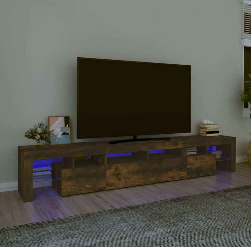 TV-benk med LED-lys røkt eik 230x36,5x40 cm