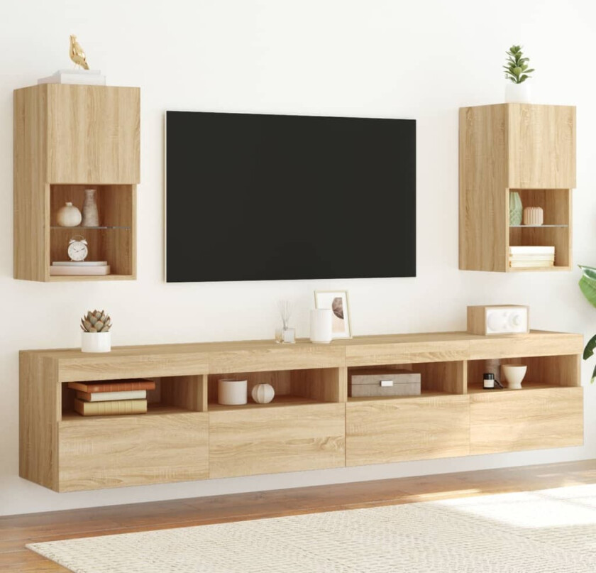TV-benker med LED-lys 2 stk sonoma eik 30,5x30x60 cm
