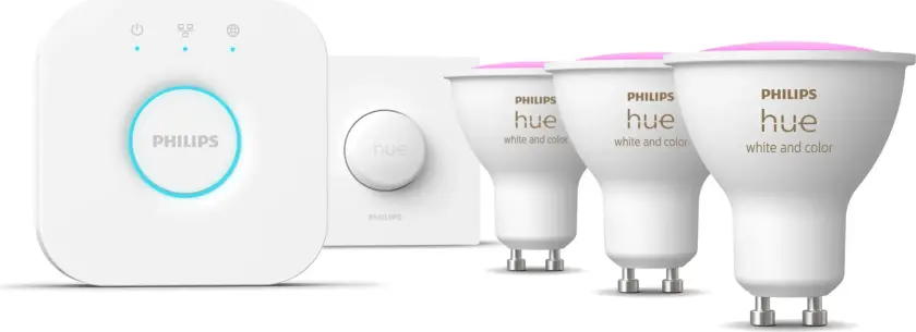 Hue White and color ambiance Startsett: 3 stk. smarte GU10-spotlights + Hue Smart button