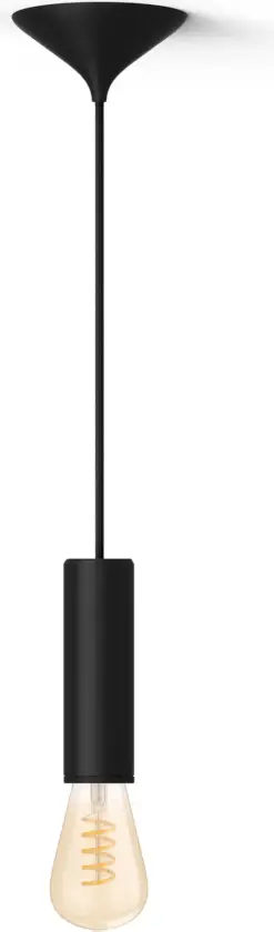 Pakke: Medium svart pendeledning for Filament-pærer + varm til kald hvit Filament ST72 Edison-pære