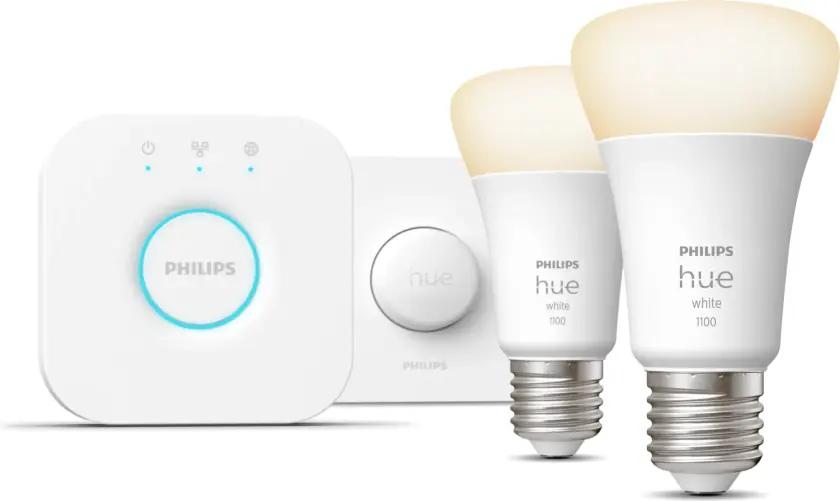 Startsett: 2 stk. E27 lyspærer (1100 lm) + Hue Smart button - White