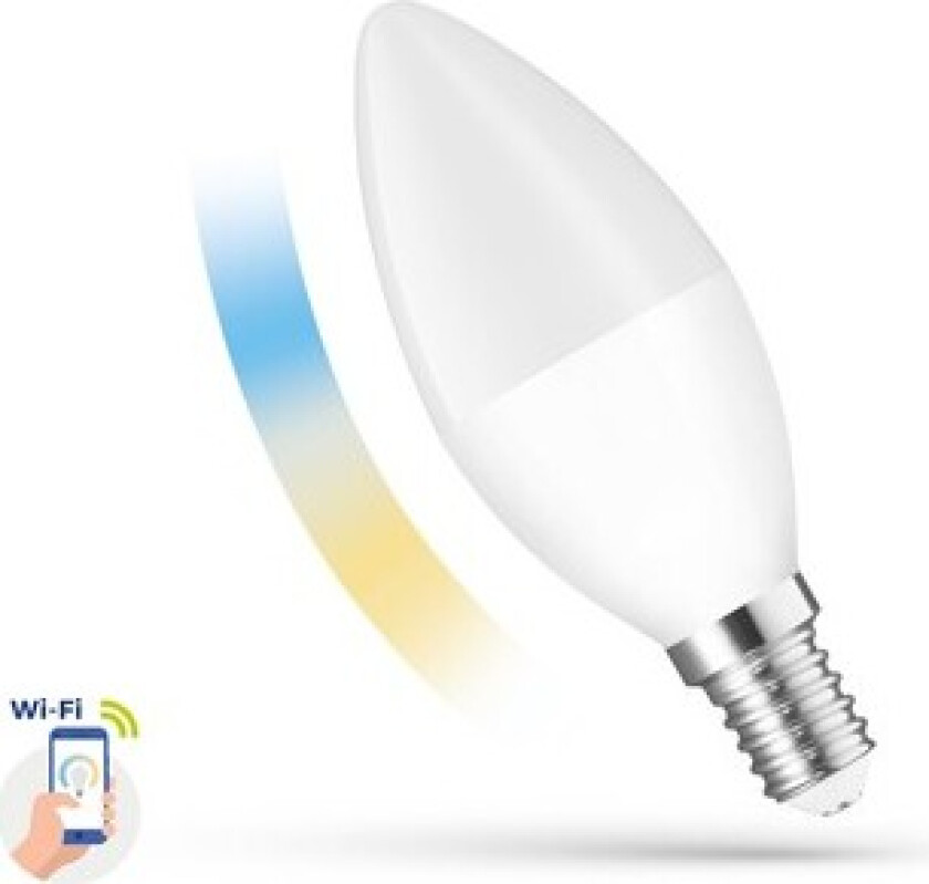 LED 5W Smart Home LED pære - Tuya/Smart Life, Google Home, Amazon Alexa kompatibel, C38, E14 - Dimbar : Dimbar, Kulør : CCT (Varm til Kald Hvit)