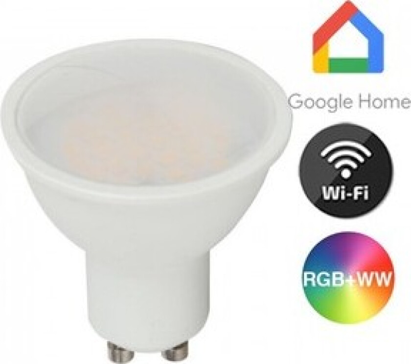5W Smart Home LED pære - Tuya/Smart Life, Google Home, Amazon Alexa kompatibel, GU10 Spot - Dimbar : Via Smart Home, Kulør : RGB + CCT (Varm til Kald Hvit)