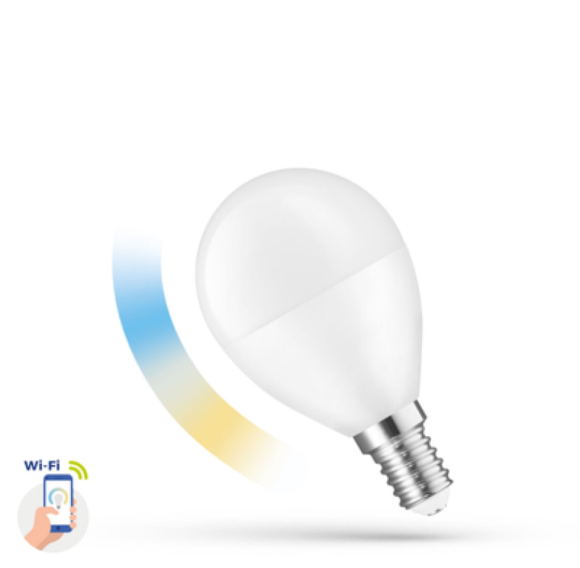 LED 5W CCT Smart Home LED pære - Tuya/Smart Life, Google Home, Amazon Alexa kompatibel, P45, E14 - Dimbar : Dimbar, Kulør : CCT (Varm til Kald Hvit)