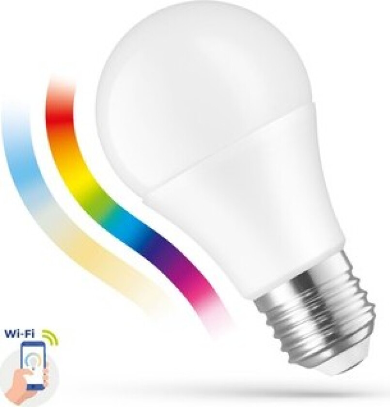 9W Smart Home LED pære - Tuya/Smart Life, verker med Google Home, Alexa og smartphones, A60, E27 - Dimbar : Via Smart Home, Kulør : RGB + CCT (Varm til Kald Hvit)
