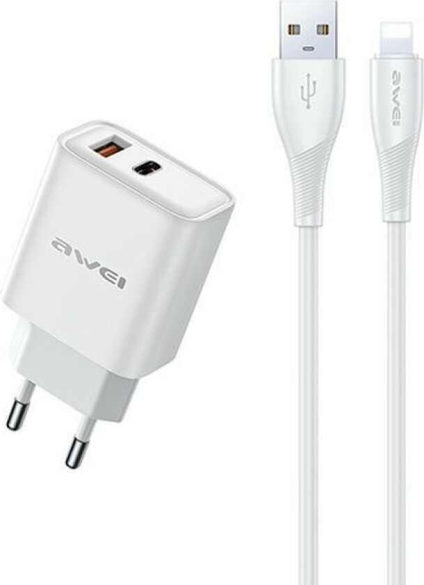 adowarka Awei Awei ad. Siec. Pd81l-Eu 22.5W + Kabel Usb + Lightning Biaa/White Gan
