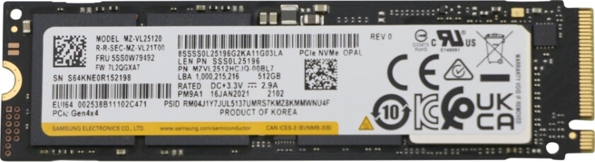 Ssd M.2 2280 Pcie Nvme 512Gb Opal 2.0 Fru Ssd M.2