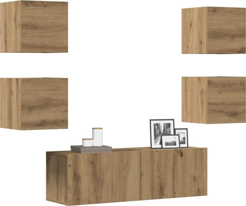 TV-skapsett 5 deler veggmontert artisan eik konstruert tre