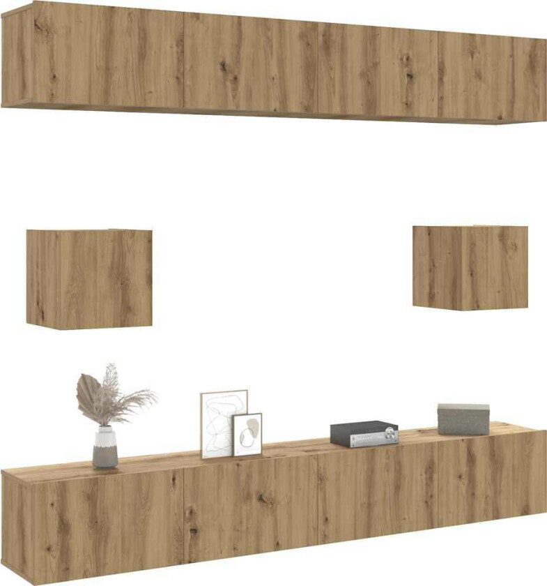 TV-skapsett 6 deler veggmontert artisan eik konstruert tre