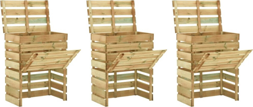 Kompostkasse med lamelldesign 3 stk 80x50x100cm impregnert furu