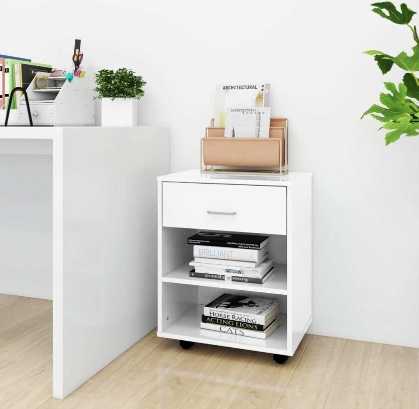 Rulleskap høyglans hvit 46x36x59 cm sponplate