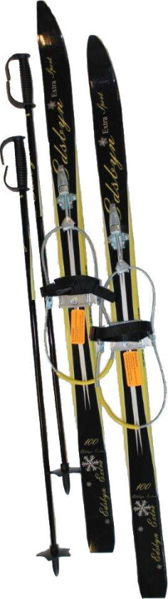 Kids' Ski Set with Cable Binding+Poles Black/yellow 100