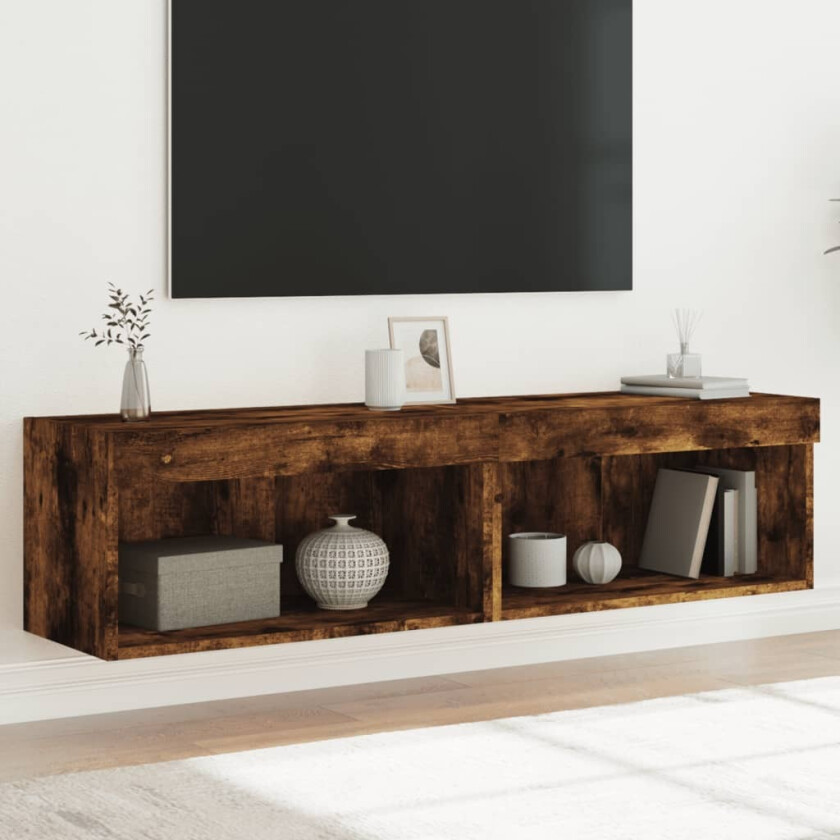 TV-benker med LED-lys 2 stk røkt eik 60x30x30 cm
