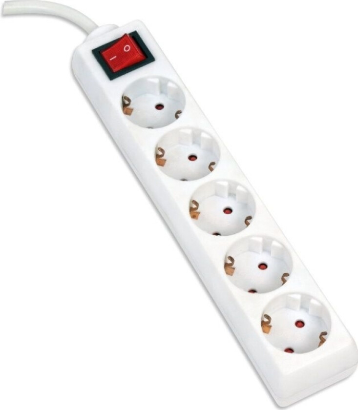 Skjøteledning Med Jording Omega, 5M, 16 A, 5 Stikkontakter, F Type, Schuko German, White