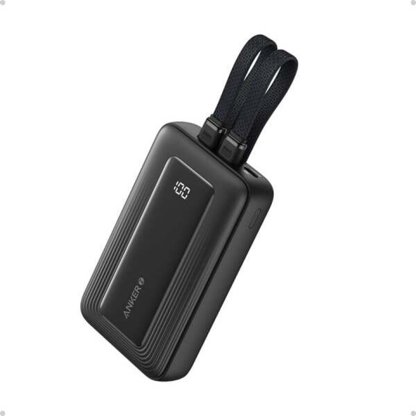(10K.30W Built-In USB-C+Lightning Cable) Nødlader - Svart - 10000 mAh