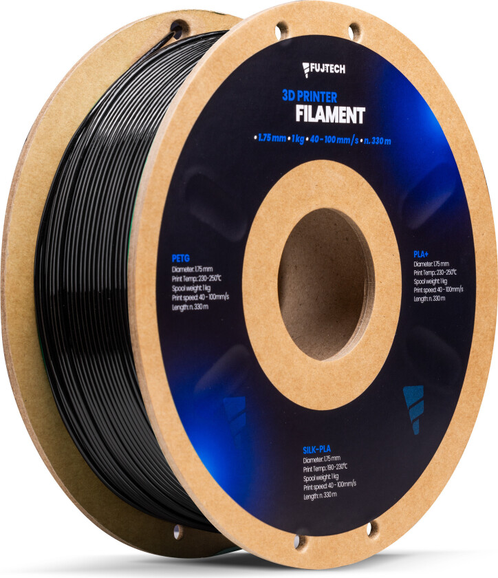 Fujtech PETG Filament for 3D-skriver - 175mm - Svart