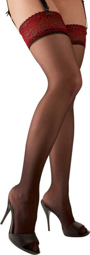 Jackie - Strømper med mørkerøde blonder