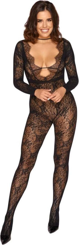 Long-sleeved Crotchless Catsuit Black