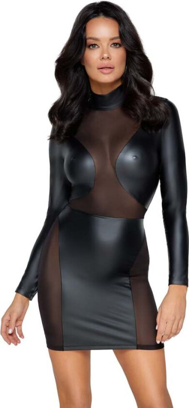 SHORT LONG-SLEEVED BLACK DRESS IN MATTE LOOK