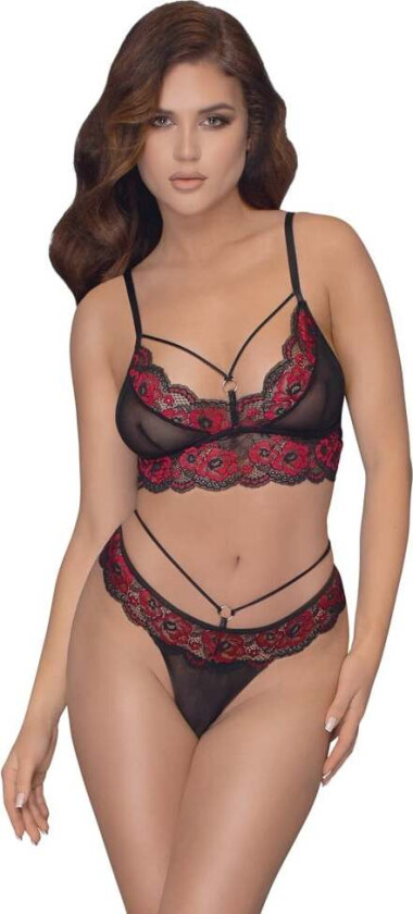 Laced Bra & String - Black/Red