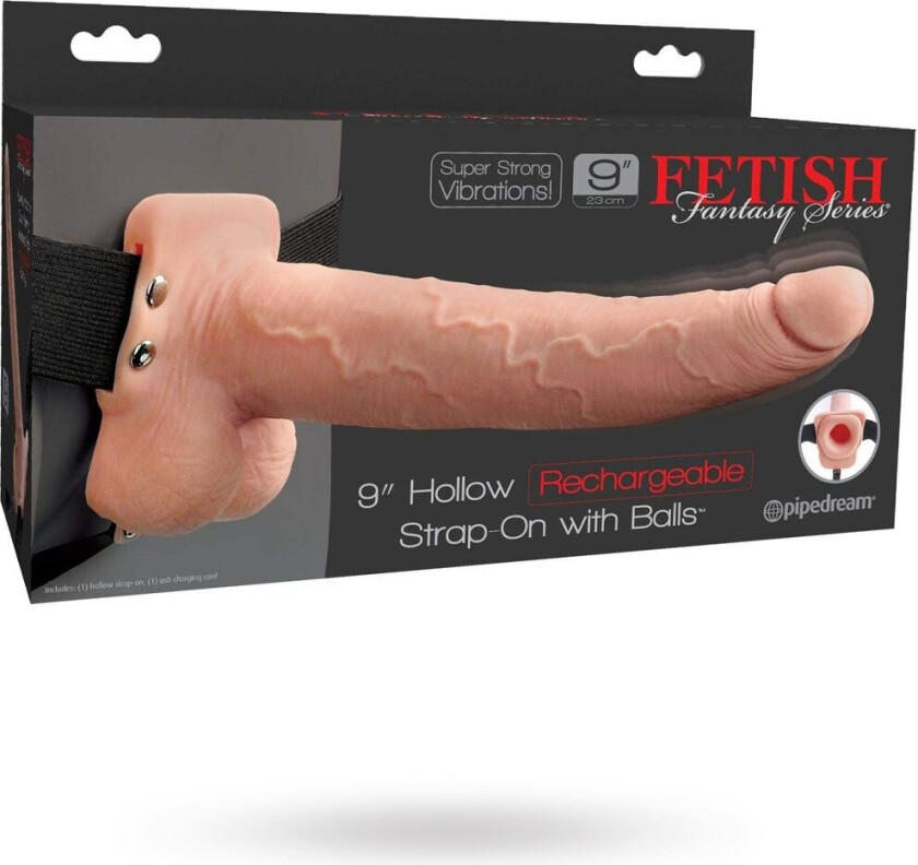 Hollow Rechargeable Strap-On With Balls - 23 cm