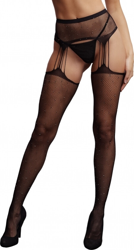 Black Suspender Rhinestone Pantyhose