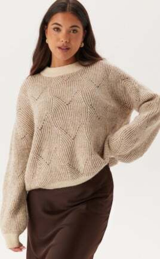 Pcjenna LS O-neck knit Whitecap Gray Detail:TAUPE GRA S