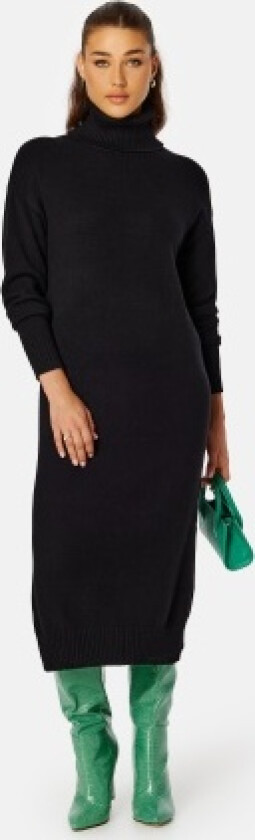 Rill Roll Neck L/S Midi Dress Black Black - XXL