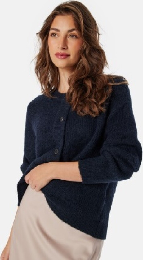 Slflulu LS knit short cardigan Dark Sapphire Detail:MELANGE Dark Sapphire Detail:MELANGE - XXL