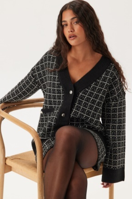 Pcnilja Knit Shacket Black Checks:white And Silver XL