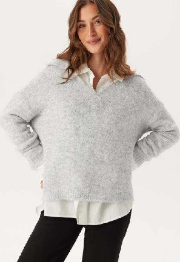 Onlmaggie Life Ls Split Neck Light Grey Melange XL