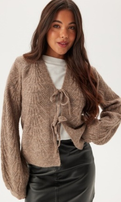 Objflora Re L/S KNIT CARDIGAN Desert Taupe Detail:melange XL