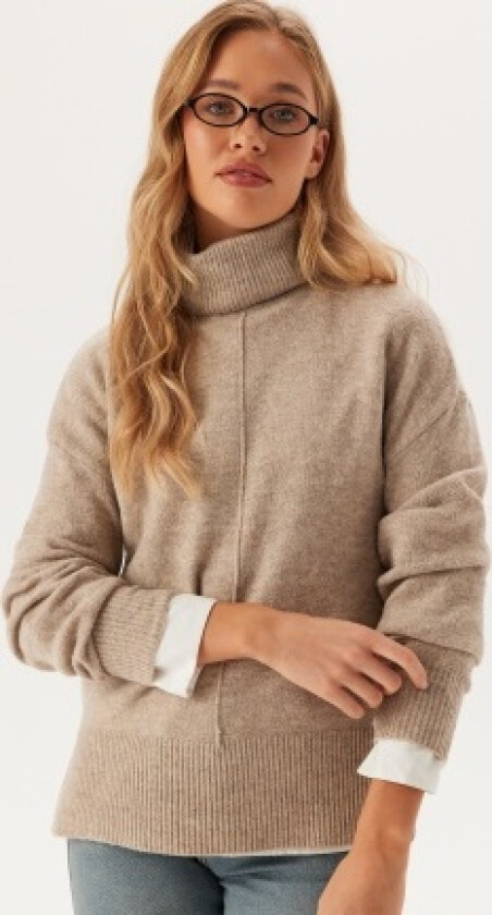Pcmalou Ls Rollneck Knit Taupe Gray Detail:melange XL