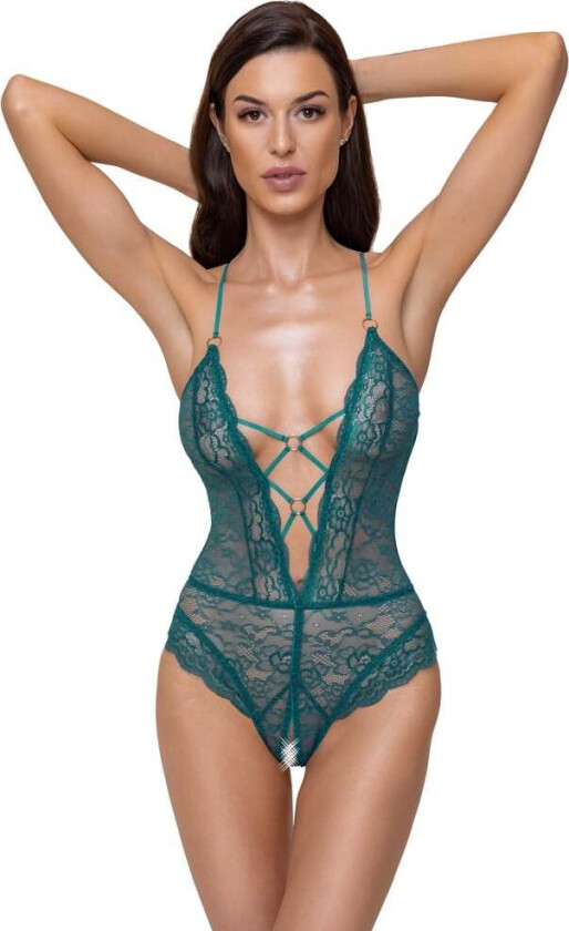 Lace body with open crotch - petrol green