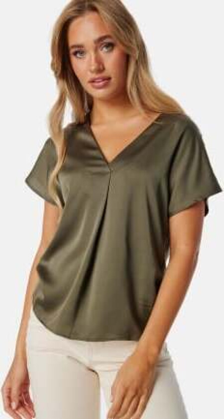 Viellette V-neck S/S SATIN TOP Dusty Olive 34