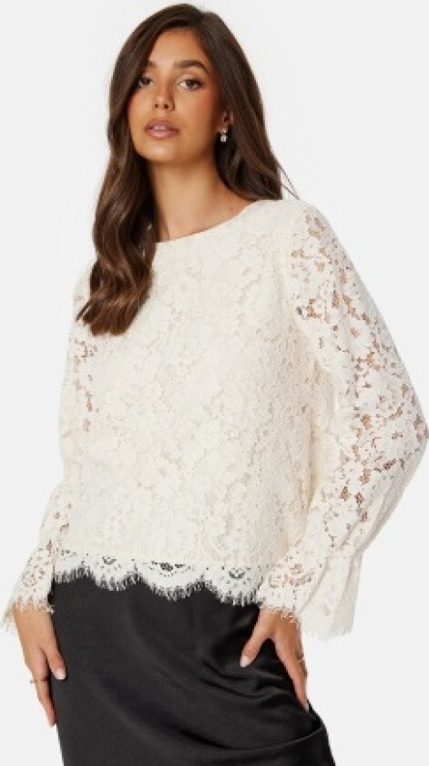Perla LS Lace Top Whitecap Grey L