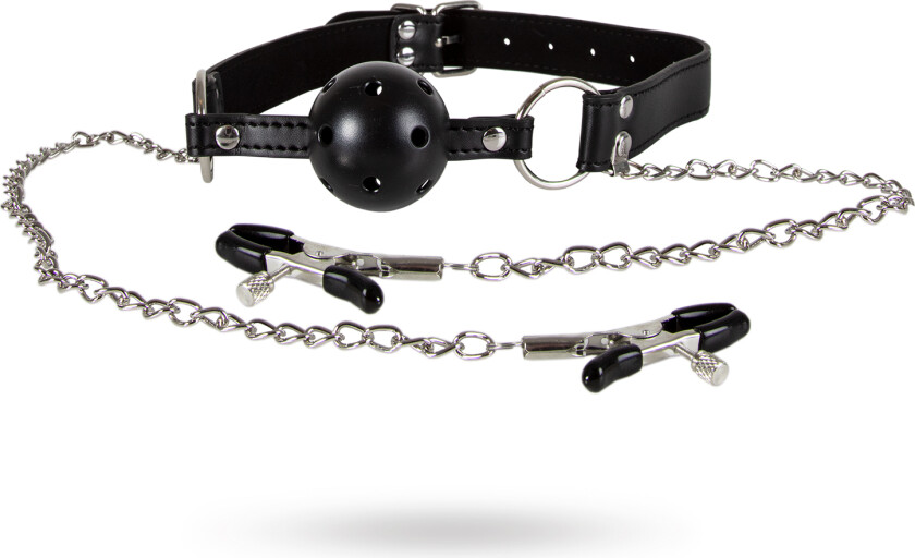 DIABOLIQUE BLACK - GAG MED BRYSTKLEMMER