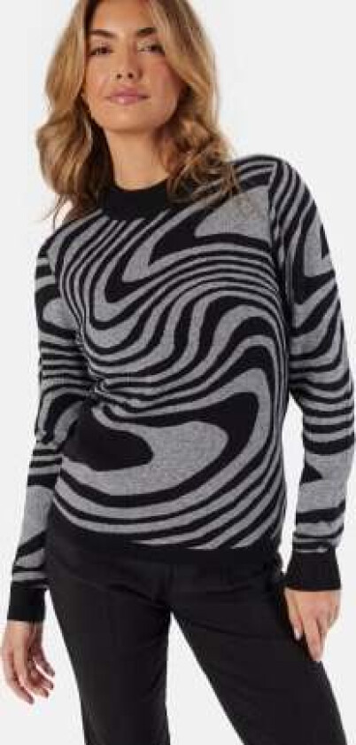 Ray L/S Knit Pullover Black Pattern:Medium grey me XL