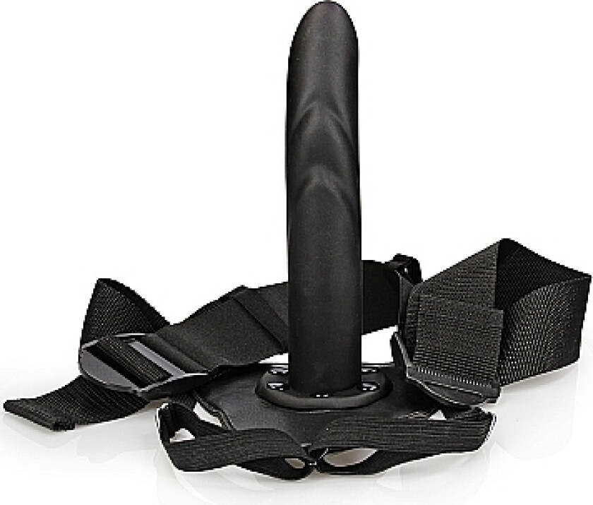 Textured Curved Hollow Strap-on 20 cm - Black