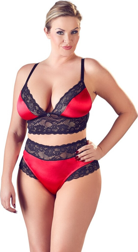 Red Hot Satin & Black Lace Set