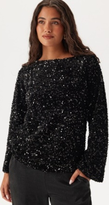 Vifaith Boat Neck L/S SEQUIN T Black Beauty Detail:black Beau L