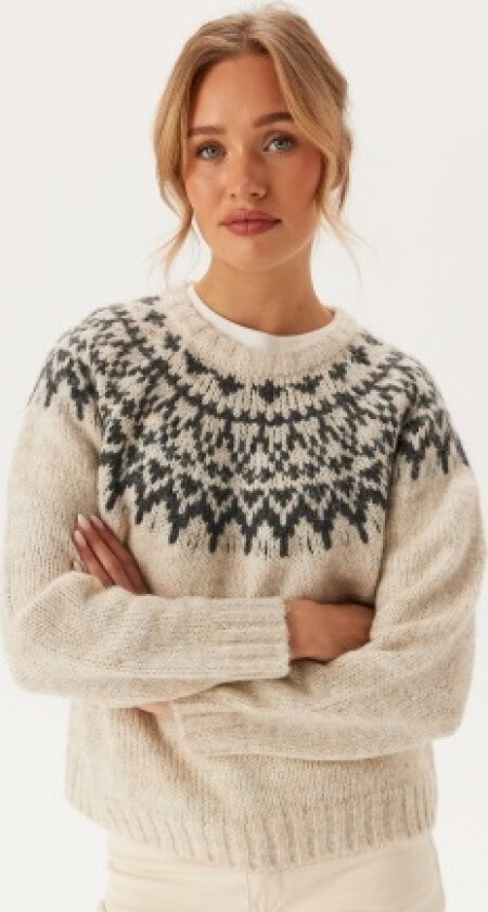 Viejla O-neck L/S JACQUARD KNI Super Light Natural Me Pattern XL